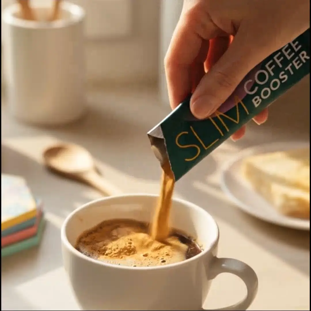 Wellaray Slim Coffee Booster step two mixing one sachet into coffee